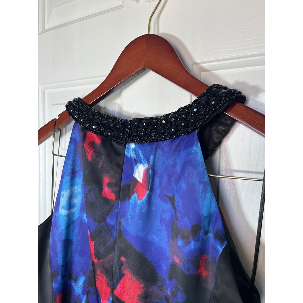 JAX Floral Sheath Dress Women 12 Black Blue Beaded Halter Neck - Picture 5 of 12